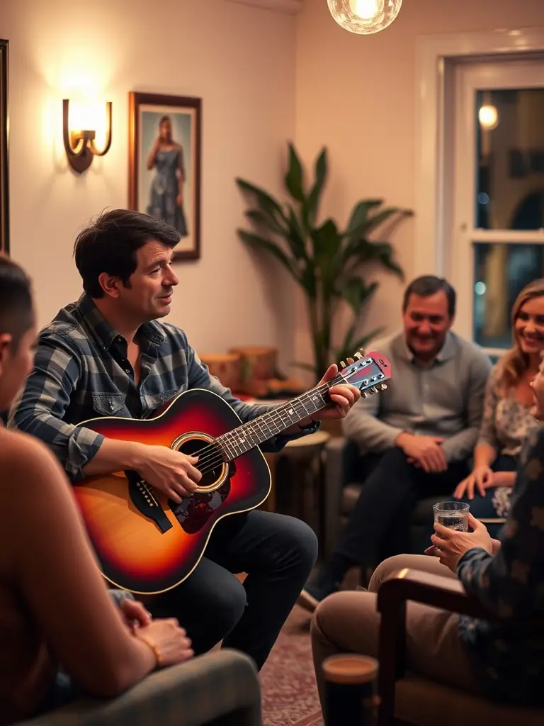 A community outreach event where musicians are performing for residents at a local care home, bringing joy and cultural enrichment to the community.